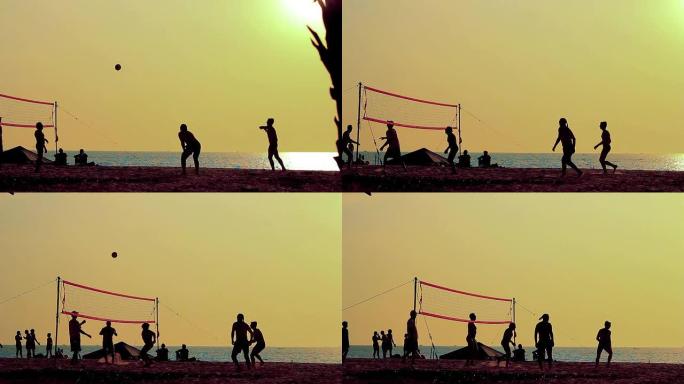 排球剪影运动员剪影沙滩