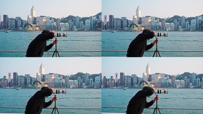4K正版-香港维多利亚港拍照的摄影师01
