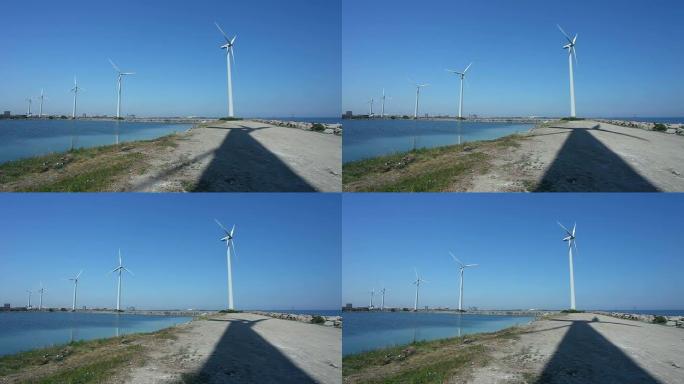风力涡轮机夏天光影清洁能源设备装置
