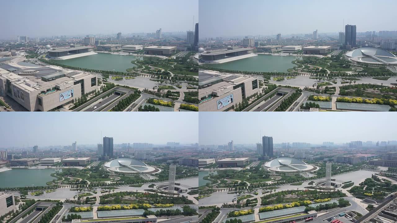全景天际线，建筑物和交通在天津，实时。