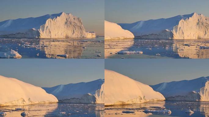 格陵兰乘船，冰山黄色和蓝色