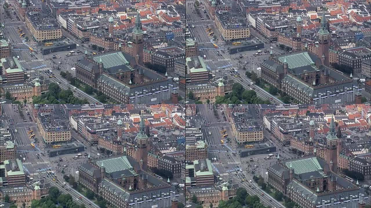 哥本哈根-市政厅广场-鸟瞰图-首都区，哥本哈根，丹麦