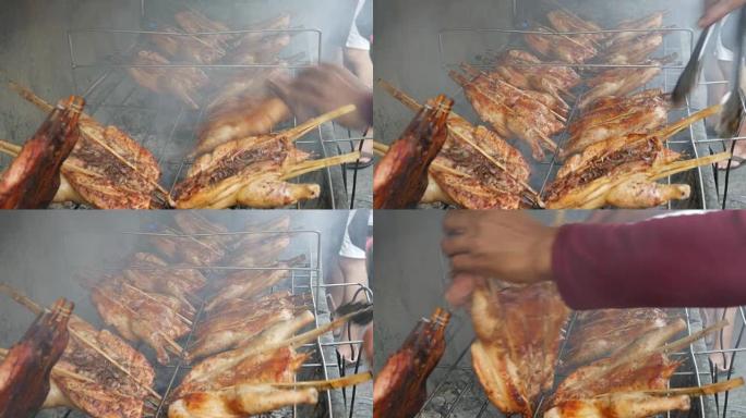 4K: 烧烤炉上的鸡肉