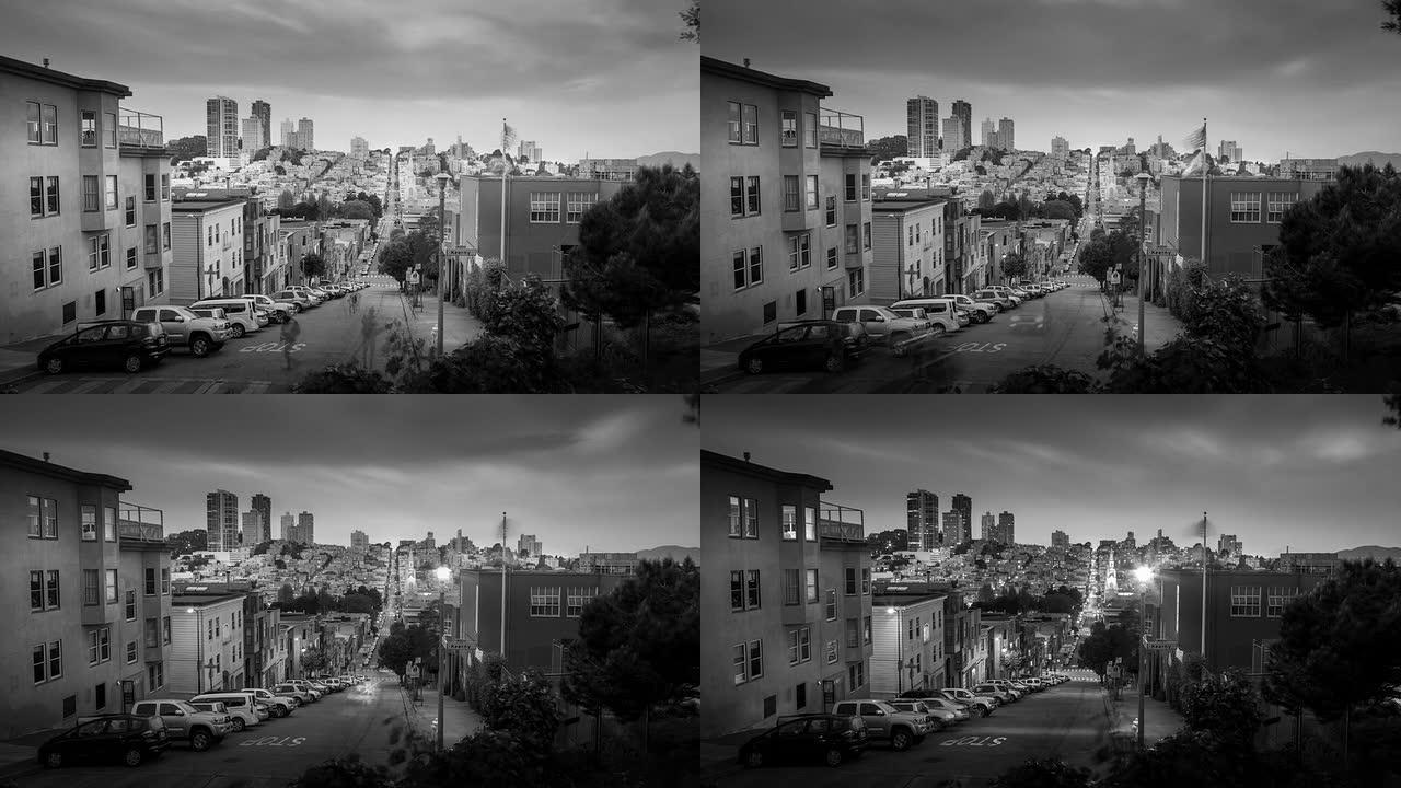 黑白旧金山风光城市人流延时视频素材