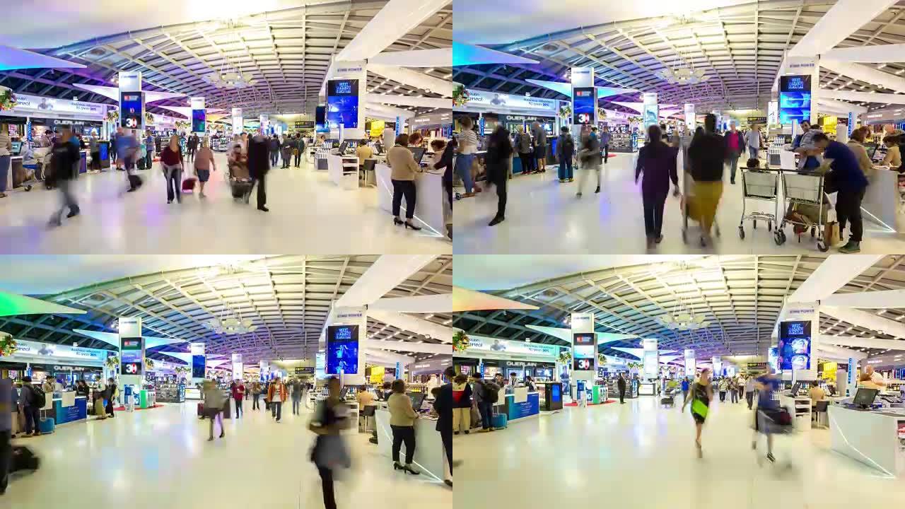 延时4K: 机场出发登机口的旅客人群