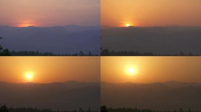 太阳升起在派朝阳日升山川山脉山峦