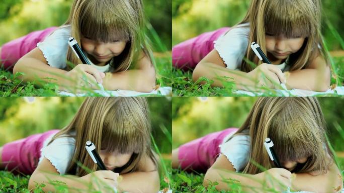 女孩在大自然中画画