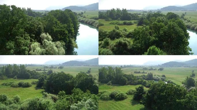 流经草地的河流的航拍