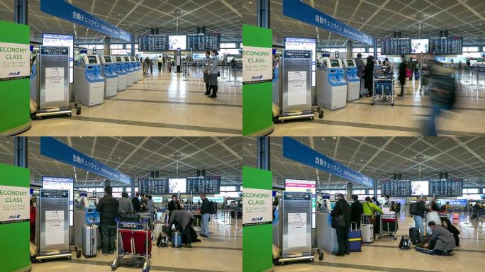 高清延时: 机场值机亭的旅客人群