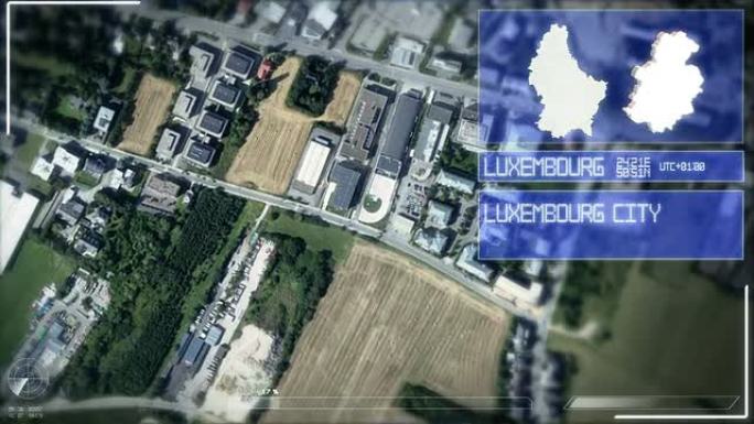 卢森堡城市的未来主义卫星图像视图