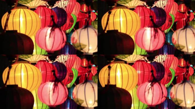 越南会安夜间市场上的越南照明灯