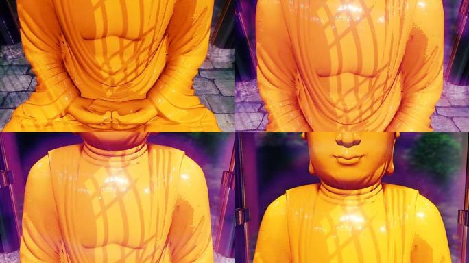 神龛里的黄金佛像坐定打坐冥想