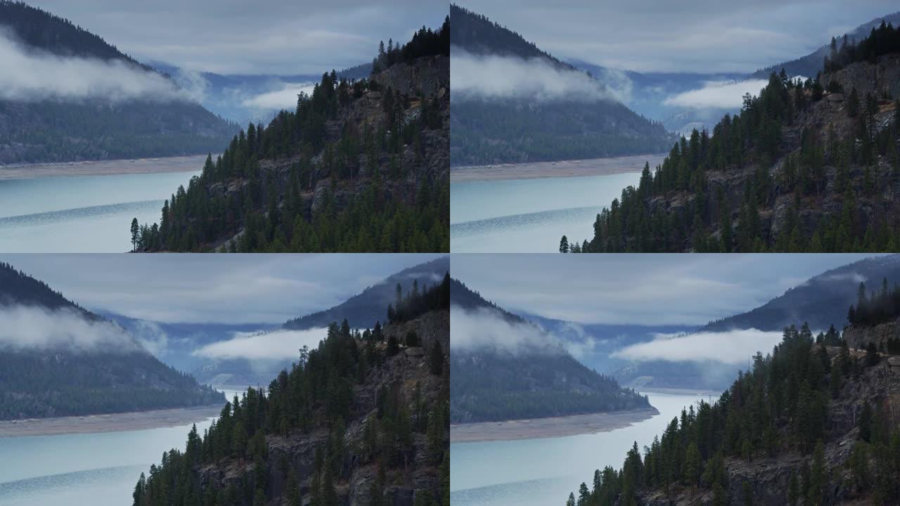 蒙大拿州库卡努萨湖上空的低雾-无人机射击
