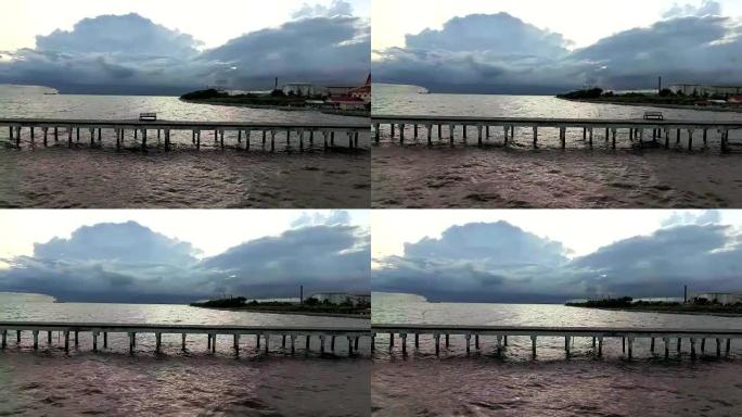 空中低空飞越海滨码头