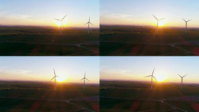 日落时的能源生产风车。