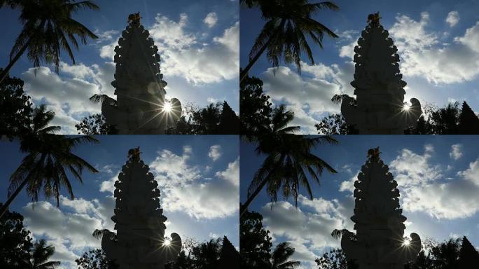 巴厘岛的背光印度教寺庙，阳光照耀着