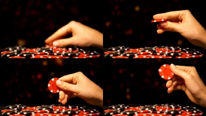 女性手拿红筹，在赌博中吸引运气，赌场赢注