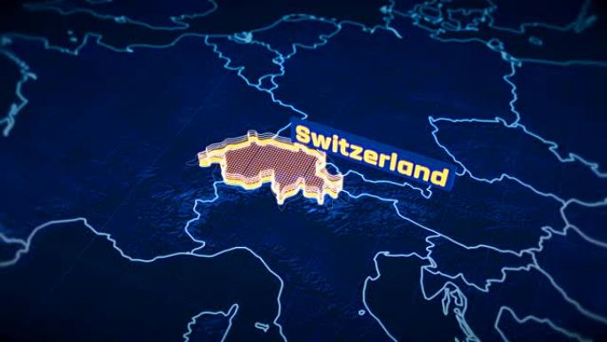 瑞士国家边界3D可视化，现代地图轮廓，旅行
