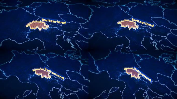 瑞士国家边界3D可视化，现代地图轮廓，旅行