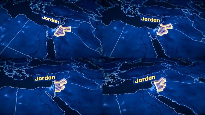 约旦国家边界3D可视化，现代地图轮廓，旅行
