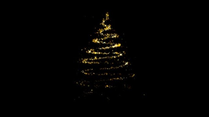 金色闪光星星粒子光迹移动圣诞树动画。