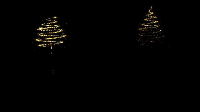 金色闪光星星粒子光迹移动圣诞树动画。
