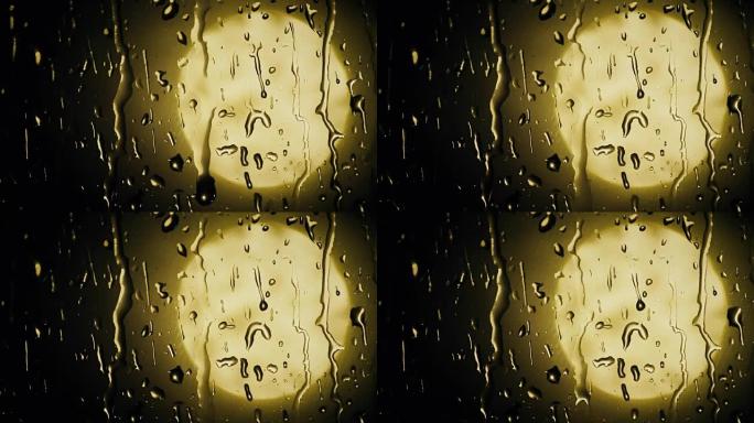 宏观拍摄抽象背景纹理与雨滴在窗格上。