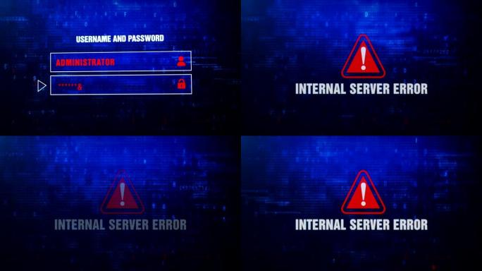 内部服务器错误警报警告错误消息在屏幕上闪烁。