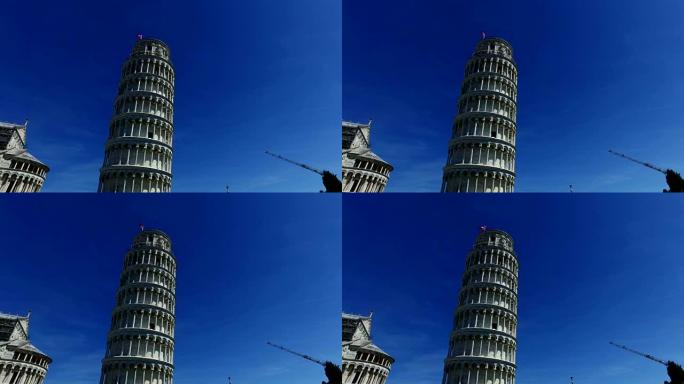 意大利比萨斜塔。蓝天