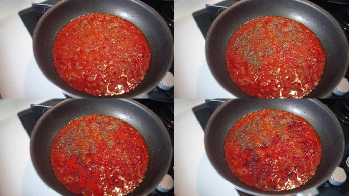 烹饪意大利面酱家庭生活撒黑胡椒肉酱素材