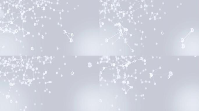 白色干净的比特币图标连接线和点美丽的动画全球数字网络增长与比特币飞舞。业务概念多边形丛连接分形移动。