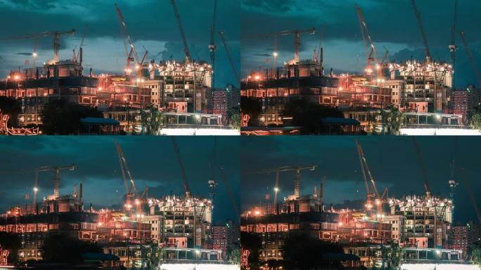 曼谷建筑工地日夜流逝
