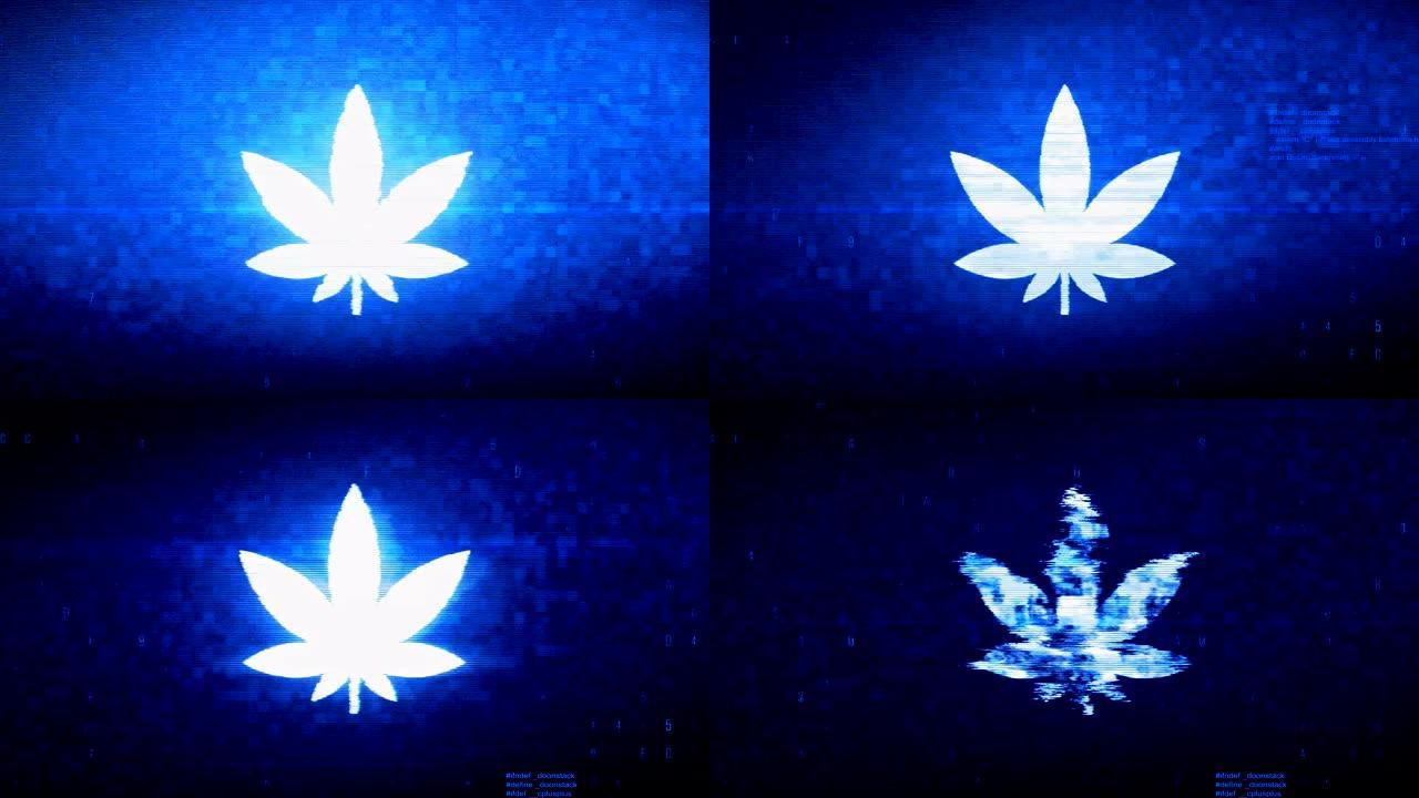 大麻叶符号数字像素噪声误差动画。
