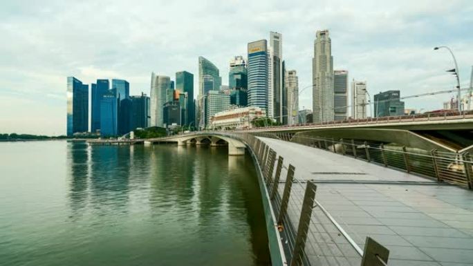 Timelapse新加坡地标金融商务区。新加坡市区
