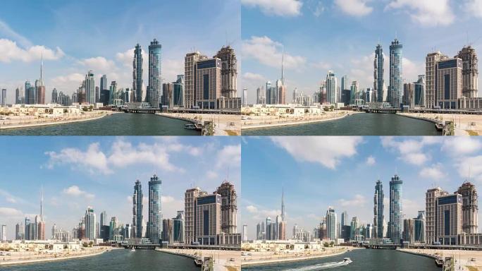 迪拜天际线延时城市风光都市风光蓝天白云