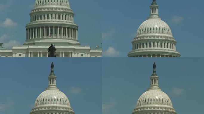 美国国会大厦圆顶和格兰特雕像在华盛顿倾斜-4k/UHD