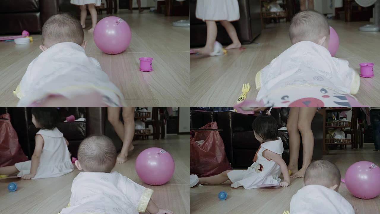 小男孩 (6-11个月) 在地板上嬉戏