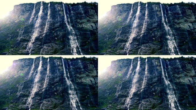 盖朗格峡湾，瀑布七姐妹。美丽的自然挪威自然景观。