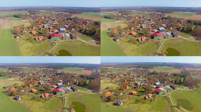 德国小村庄和农业用地的鸟瞰图/spleetau Luechow Dannenberg下萨克森州