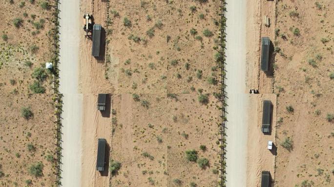 在美墨边境自上而下的无人机拍摄建筑材料