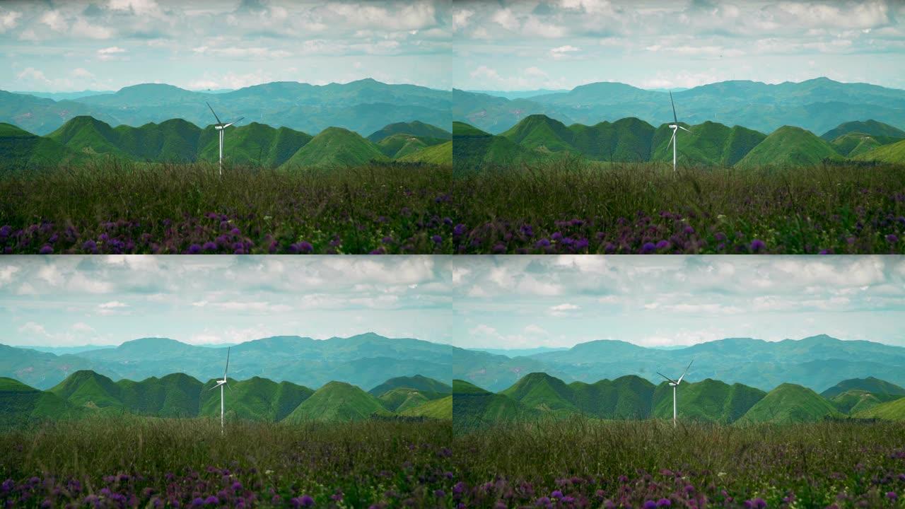 中国贵州山区风力涡轮机。