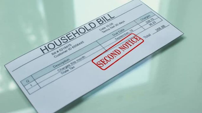 家庭账单第二次通知，在文件上加盖印章，付款，关税