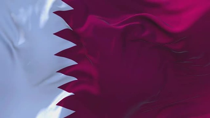 卡塔尔国旗迎风飘扬的慢动作动画。4K逼真的织物纹理旗帜平稳吹在一个刮风的日子连续无缝循环背景。