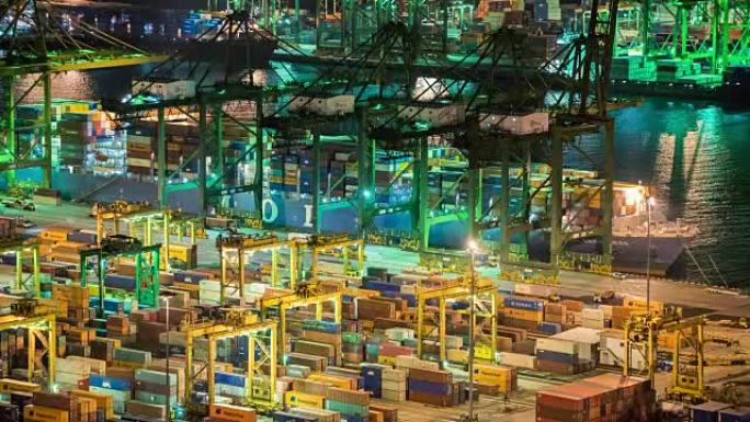 4k延时: 船厂集装箱货运船工作起重机桥