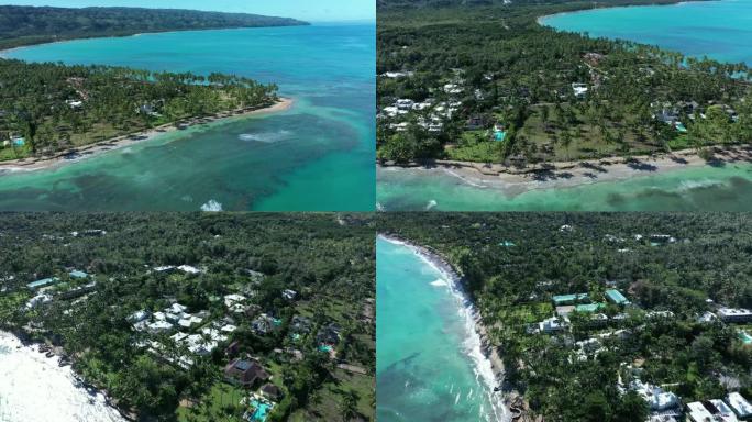 多米尼加共和国海滩上的海浪和海浪的空中拍摄