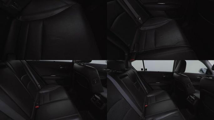 多莉拍摄4k剪辑镜头清洁控制台现代汽车，黑色室内设计。