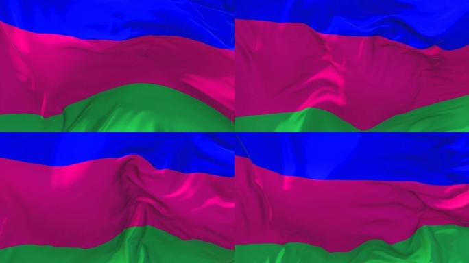 库班人民共和国国旗迎风飘扬的慢动作动画。4K逼真的织物纹理旗帜平稳吹在一个刮风的日子连续无缝循环背景