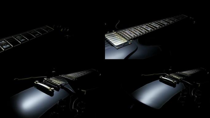 黑色背景上的电吉他。跟踪镜头