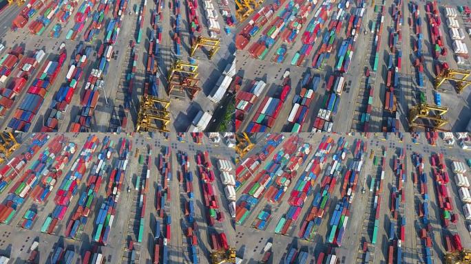 4K: 船厂带工作起重机桥的集装箱货运船