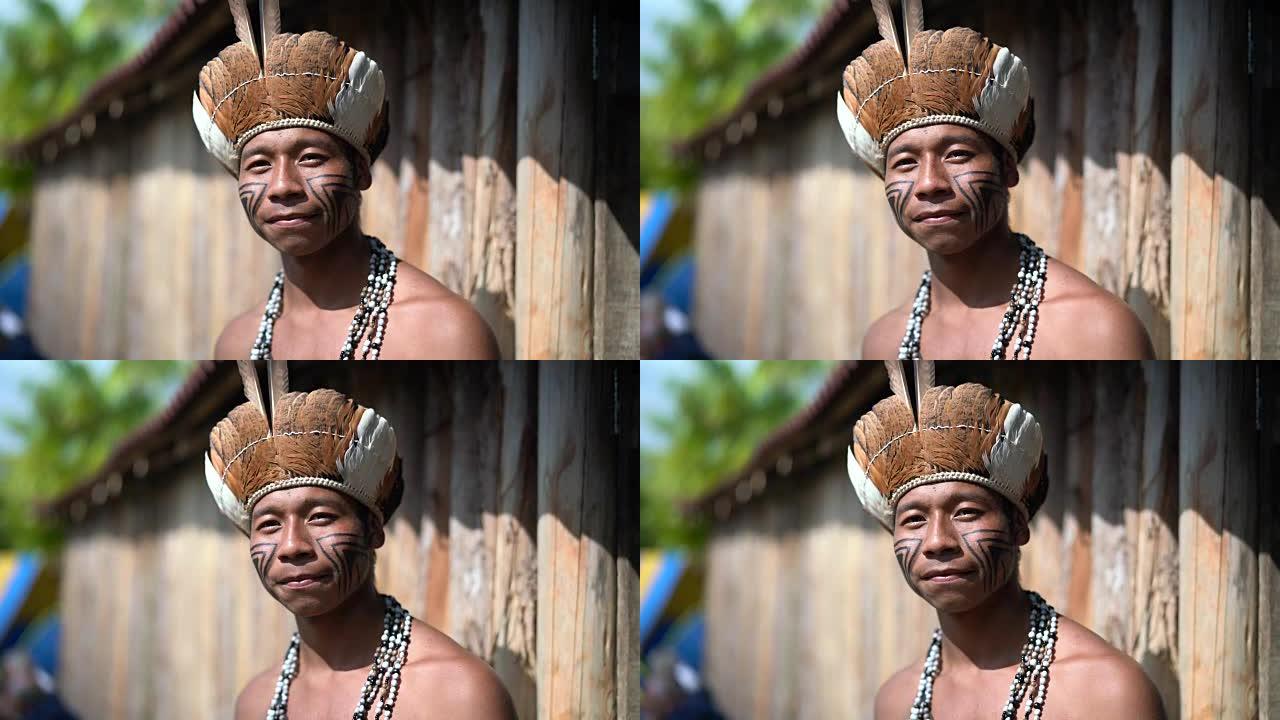 来自瓜拉尼族的巴西土著年轻人肖像